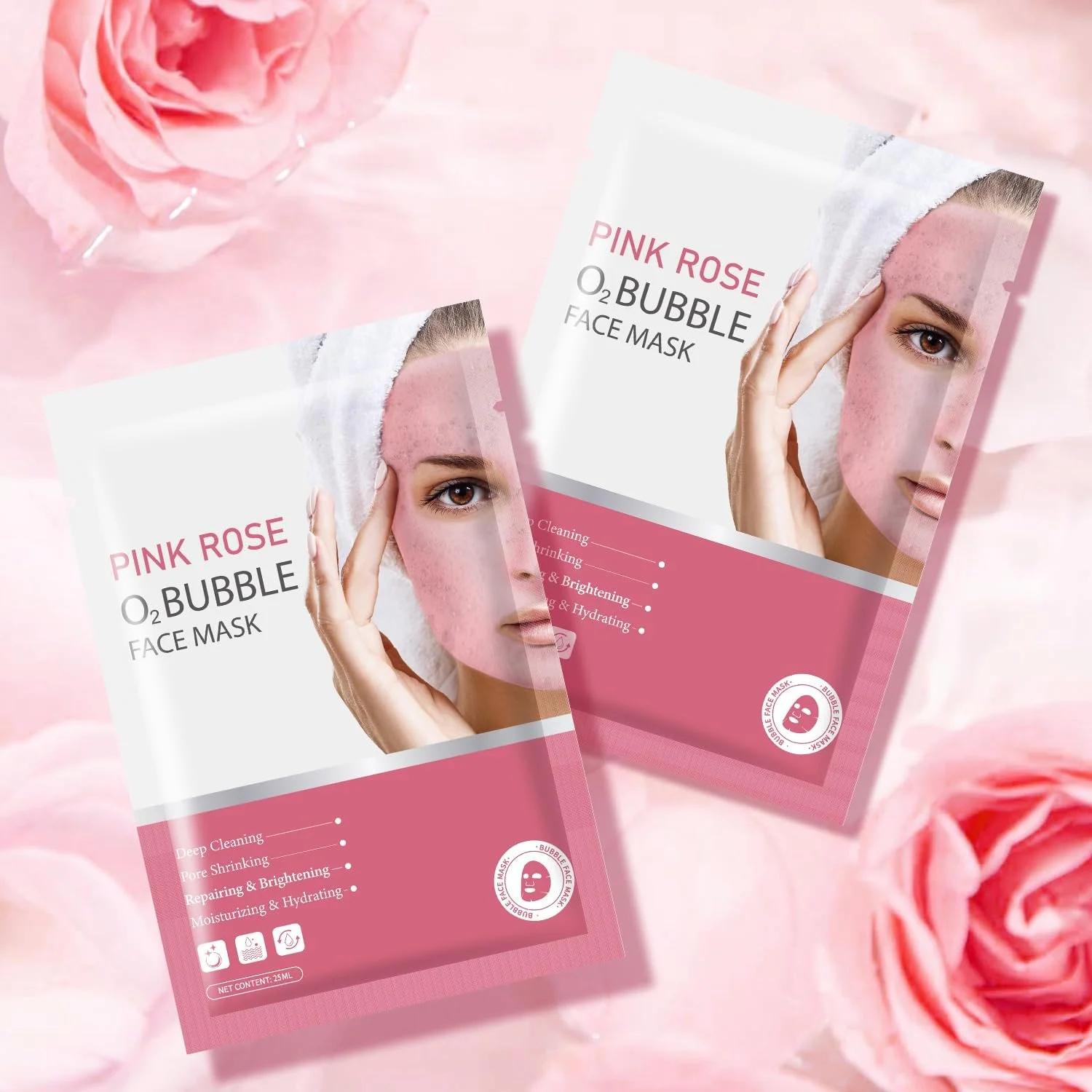 Маска для обличчя пінна Pack of 10 Pink Rose O2 бульбашкова Очищення та омолодження, фото №8