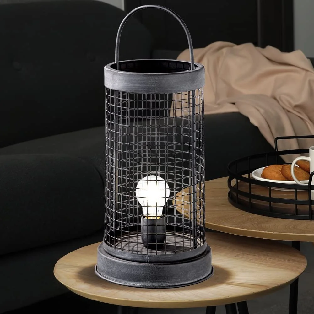 Настільна лампа etc-shop Vintage Grid декоративна металева E27 21.5x21.5x52 см Темно-сіра, фото №3