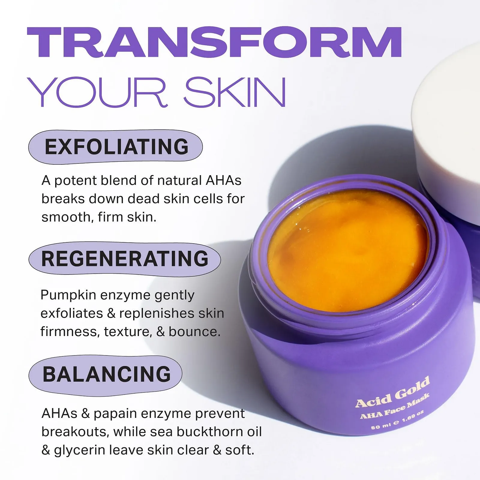 Маска для обличчя BYBI Beauty Acid Gold AHA 50 мл, фото №3