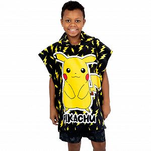 Пончо банне дитяче Pokémon Pikachu, рушник з капюшоном, бавовняне пончо, One Size, чорне synthetic.ua - Фото 1