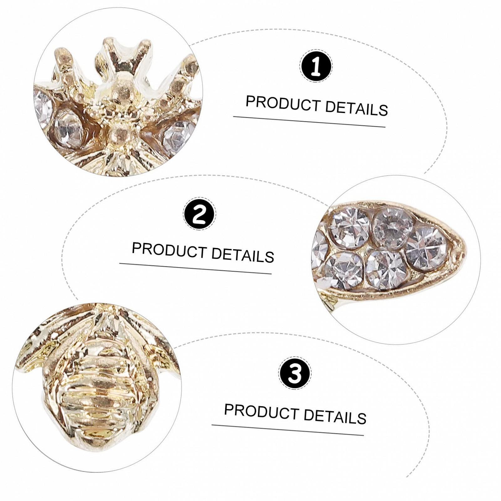 Аксессуары для ногтей Healeved Свадебное украшение Graceling Agn Стразы для ногтей Бриллиантовые украшения Золотое украшение в виде животных Подвеска для ногтей Пчелка Кристалл Металл Украшение для размножения Набор для невесты из 10 штук, фото №9
