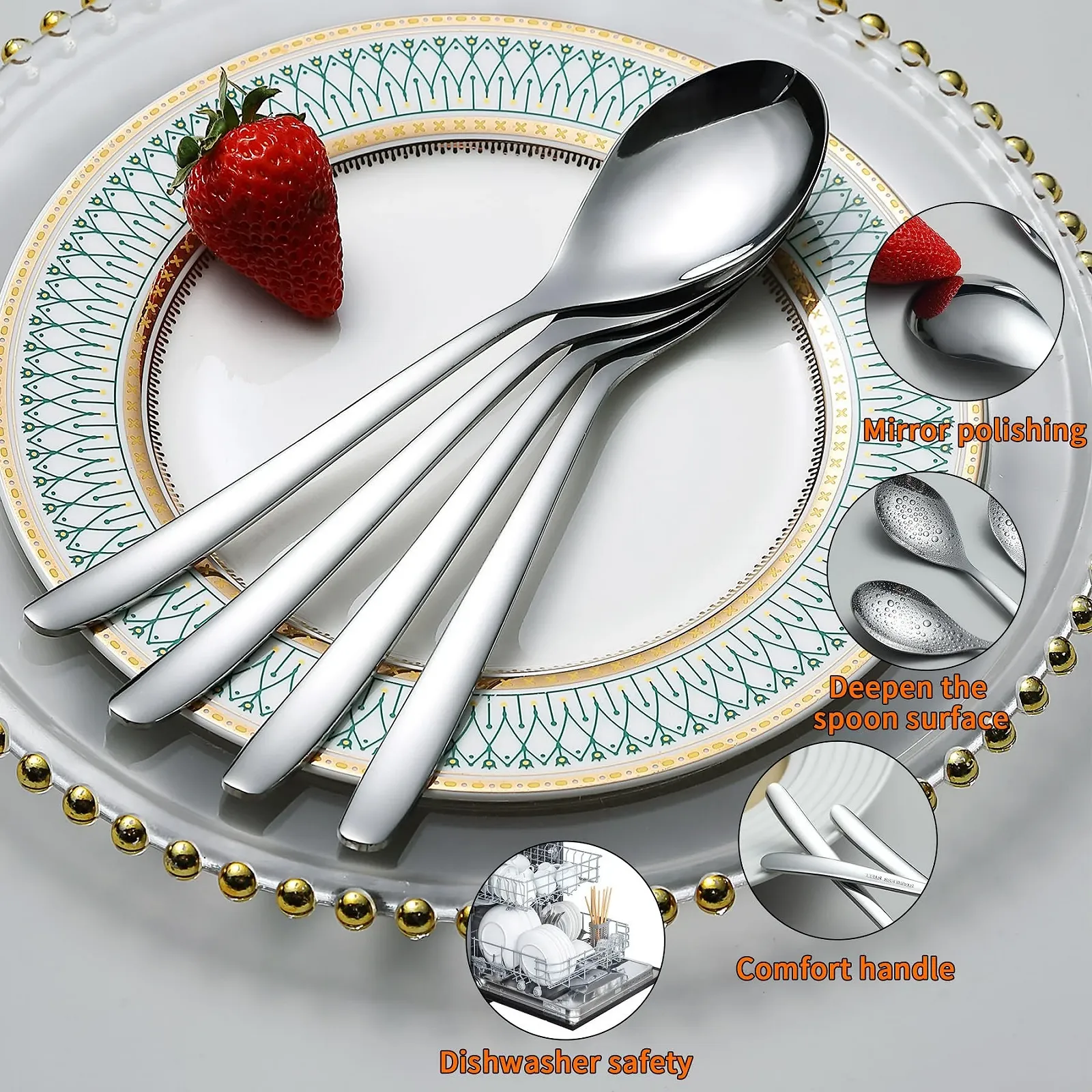 Ложки для супа Kyraton, набор 12 штук, 203 см, из нержавеющей стали, набор кухонных ложек, обеденные ложки, подходят для любого ужина, семьи, кафе, можно мыть в посудомоечной машине, фото №4