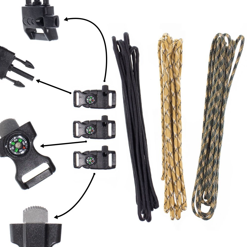 Набір для браслетів з паракорду PARACORD PLANET - Кресало, свисток і компас - 3 шт., платиновий контур, фото №1