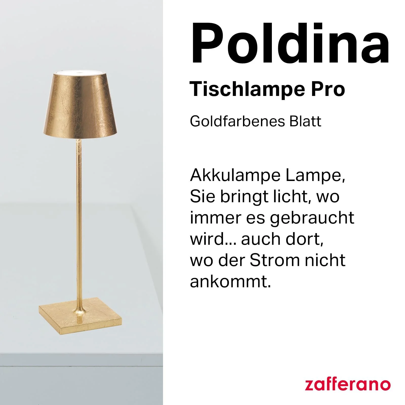 Настільна лампа Zafferano Poldina Pro Gold Leaf Wireless Rechargeable Touch Dimmer 2200-3000 К 38 см Золота, фото №2