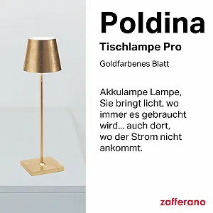 Настільна лампа Zafferano Poldina Pro Gold Leaf Wireless Rechargeable Touch Dimmer 2200-3000 К 38 см Золота synthetic.ua - Фото 1