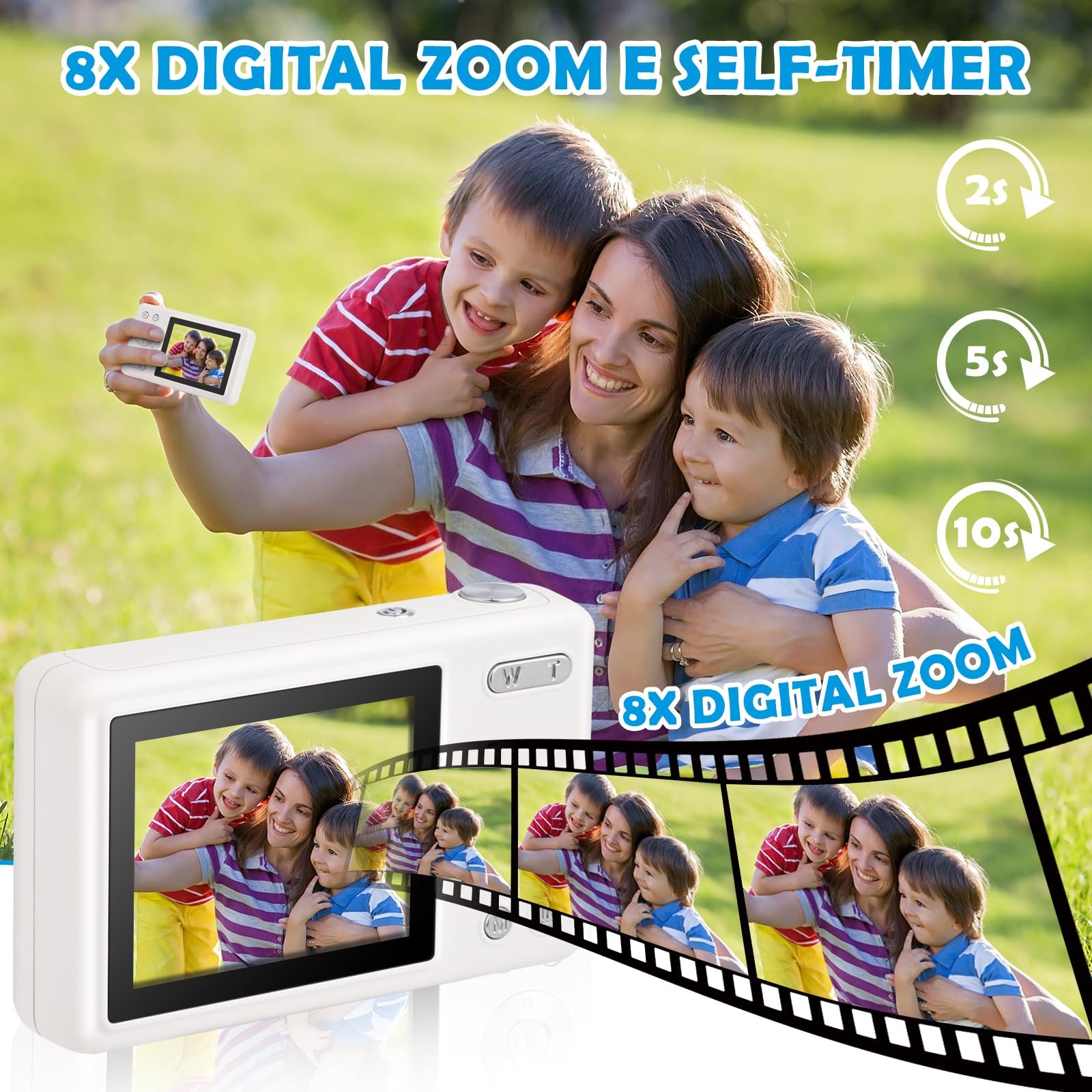 Цифровая Фотокамера 40MP 1080P FHD с картой 64 GB, 2.4-дюймовым LCD, 8X Digital Zoom (Белая), фото №4