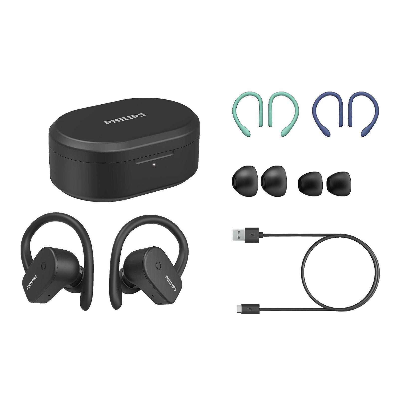 Наушники-вкладыши Philips Audio TAA5205BK/00 Bluetooth спортивные беспроводные (моно режим, микрофон, 6-мм неодимовый драйвер, водонепроницаемость IPX7, быстрая зарядка, съемная дужка), черного цвета, один размер, фото №4
