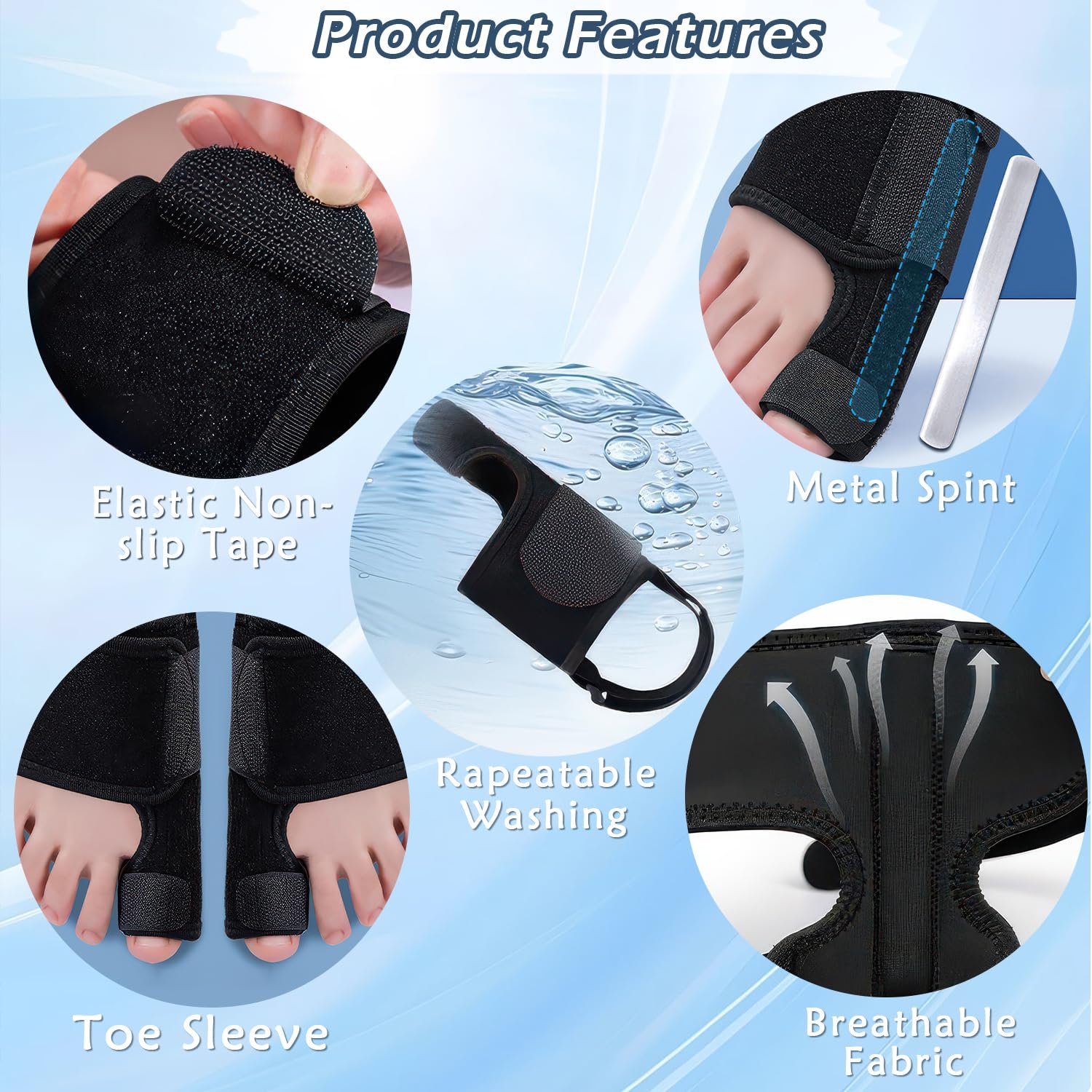 Коректор великого пальця стопи з алюмінієвою шиною для чоловіків та жінок, 1 пара, фото №2