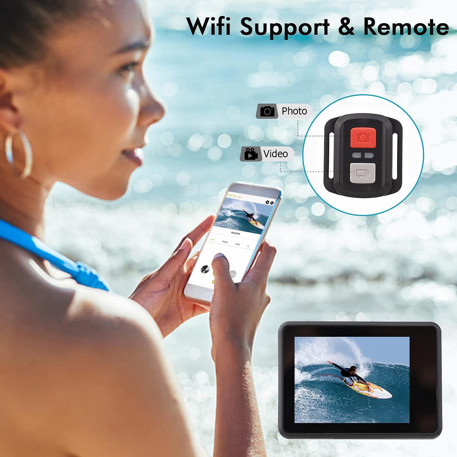 Екшн-камера Andoer 4K 60FPS водонепроникна 30M 170° ультраширокий кут WiFi з пультом, акумулятор 1 Li-Ion, комплект кріплень Чорний, фото №3