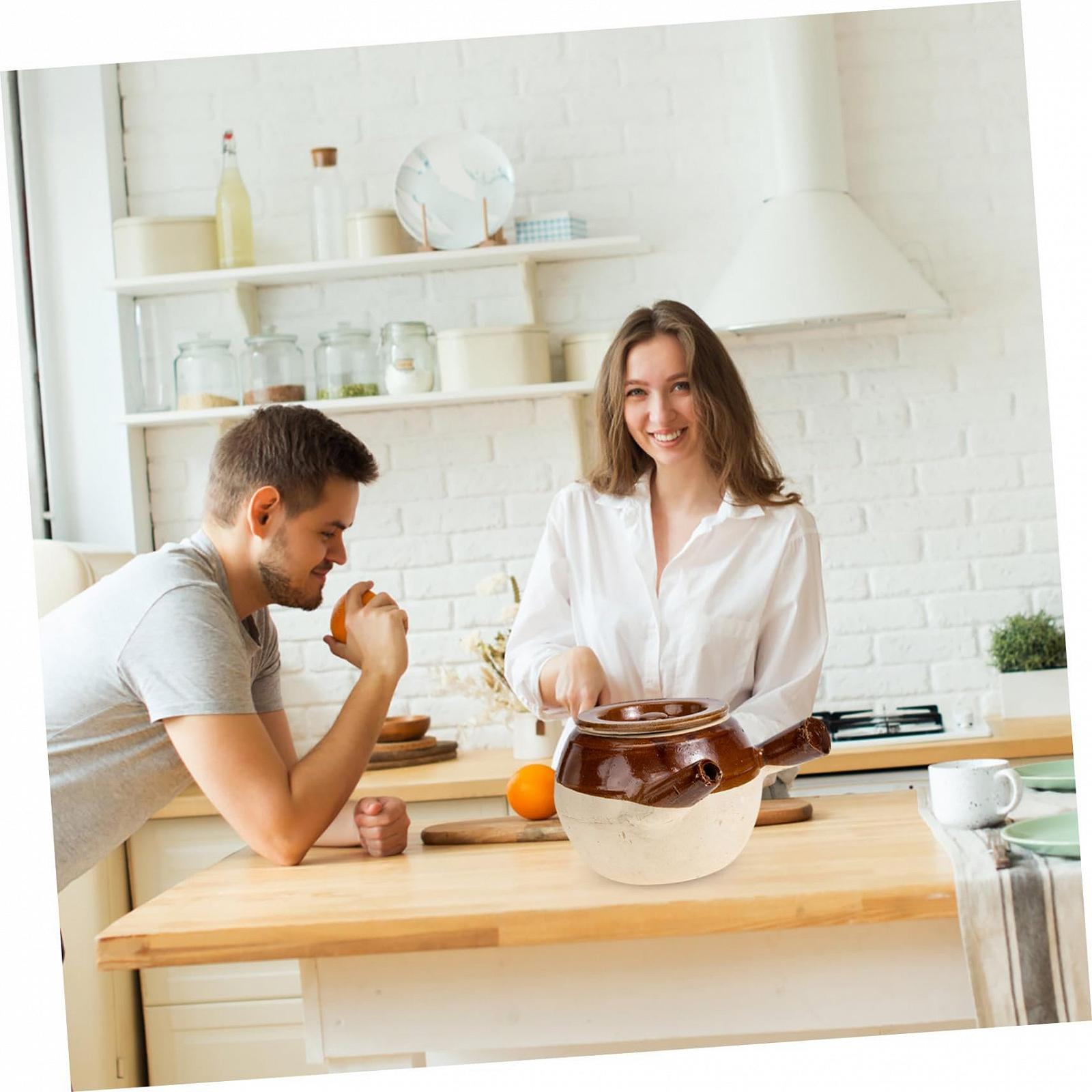 Горшок для приготовления глиняный термостойкий с ручкой для газовых плит, фото №4