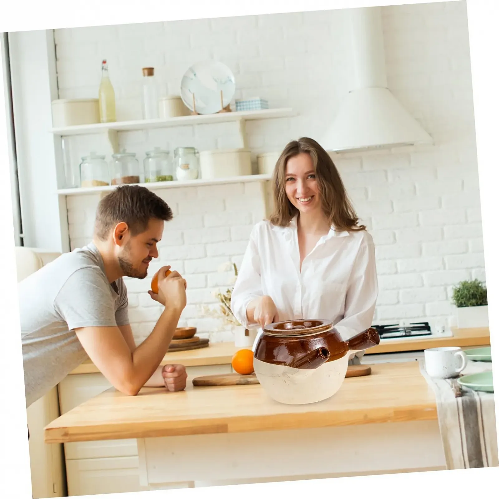 Горщик для приготування глиняний термостійкий з ручкою для газових плит, фото №4