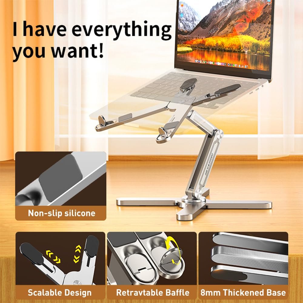 Подставка для ноутбука X-образная с вращающимся на 360 градусов основанием, складной держатель для компьютера с регулируемой высотой, алюминиевая подставка для ноутбука, совместимая с iPad, MacBook 11-16 дюймов, фото №7 Подставка для ноутбука X-образная с вращающимся на 360 градусов основанием, складной держатель для компьютера с регулируемой высотой, алюминиевая подставка для ноутбука, совместимая с iPad, MacBook 11-16 дюймов, фото №7