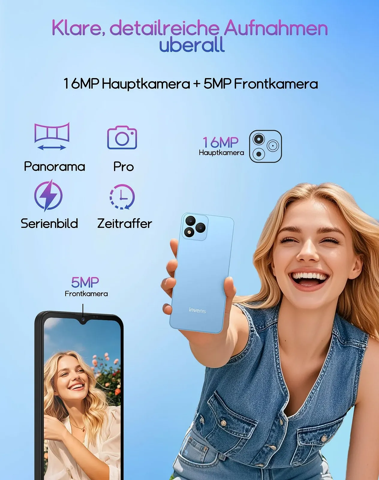 Смартфон invens Note TK01 4G Android 6.52 дюйма HD+ 4250 мАч восьмиядерный Face Detection 8(4+4)/32GB 16MP+5MP Blue, фото №5 Смартфон invens Note TK01 4G Android 6.52 дюйма HD+ 4250 мАч восьмиядерный Face Detection 8(4+4)/32GB 16MP+5MP Blue, фото №5