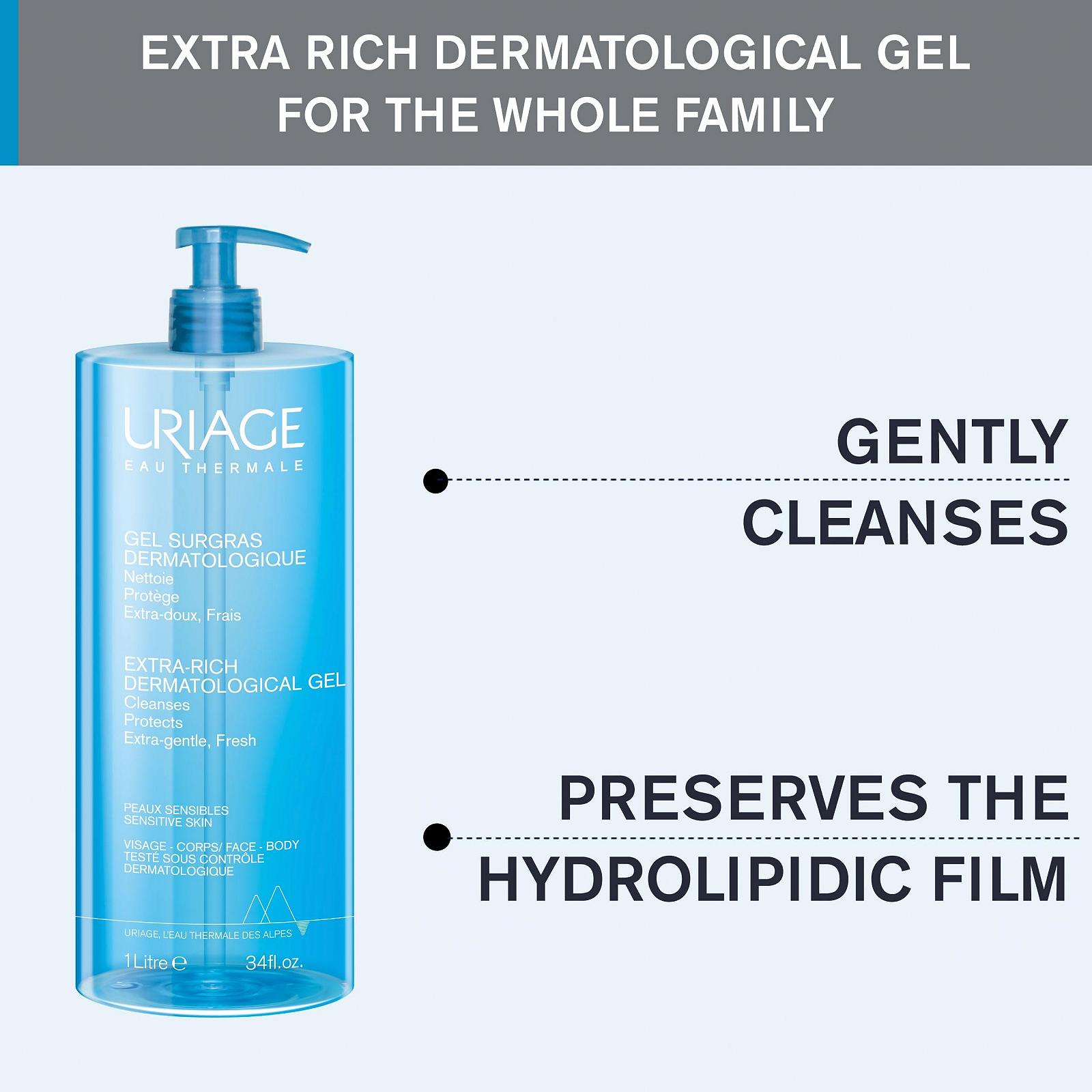 Гель для душа Uriage Dermatological Replenishing для чувствительной кожи 1 л, фото №4