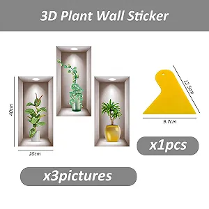 Наклейки на стіну 3D Рослини в горщиках 3 штуки зі скребком 20 x 40 см synthetic.ua - Фото 1