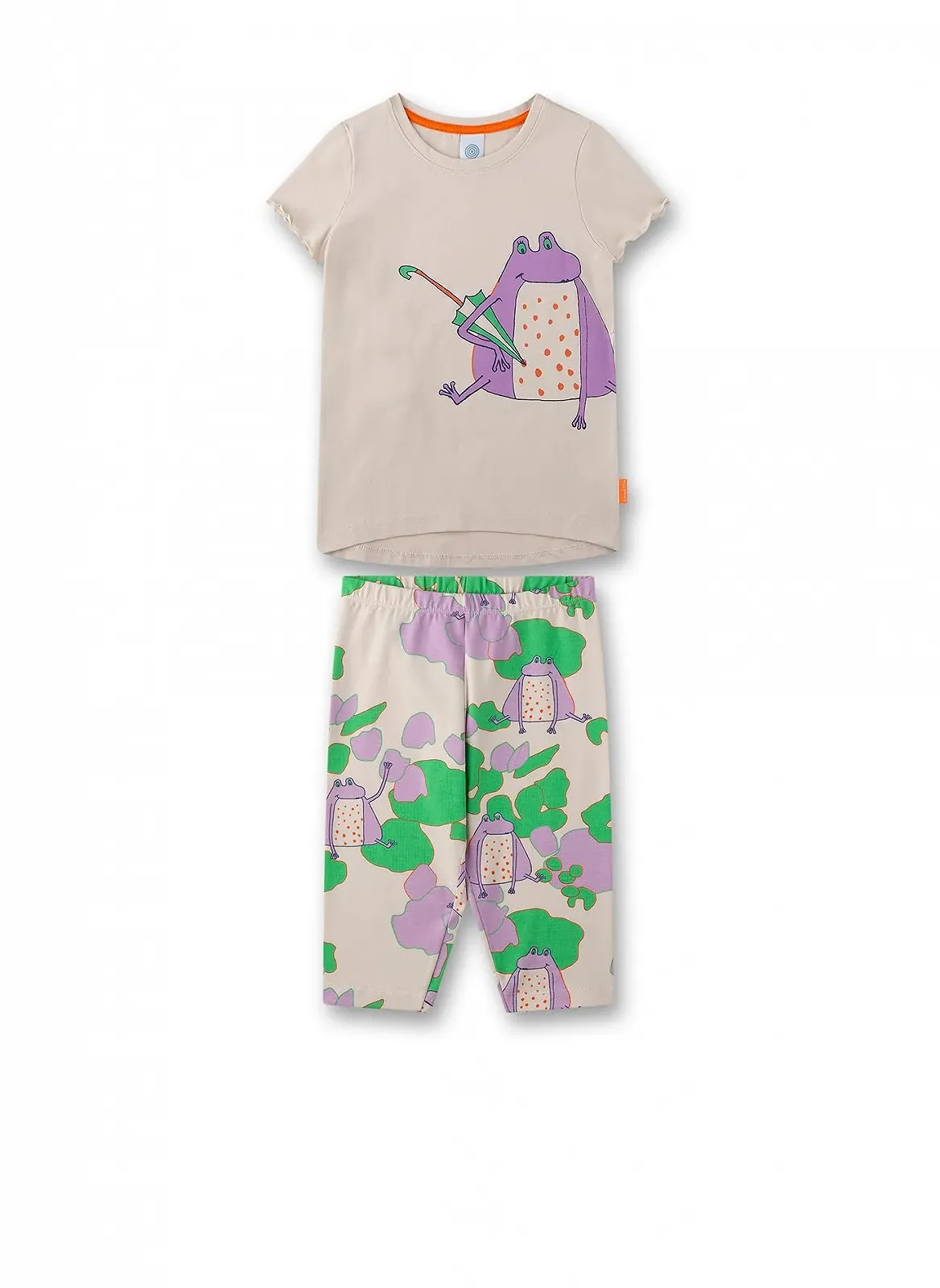 Пижама Sanetta для девочек Короткая бежевая с лягушками, фото №1 Пижама Sanetta для девочек Короткая бежевая с лягушками, фото №1