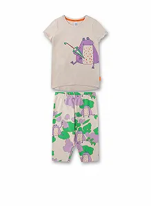 Пижама Sanetta для девочек Короткая бежевая с лягушками - Фото 1