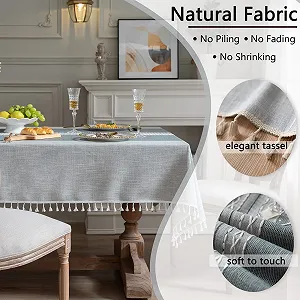 Скатертина квадратна в клітинку вишита 140 x 140 см Grey Stripe Тканинна з китицями - Фото 1