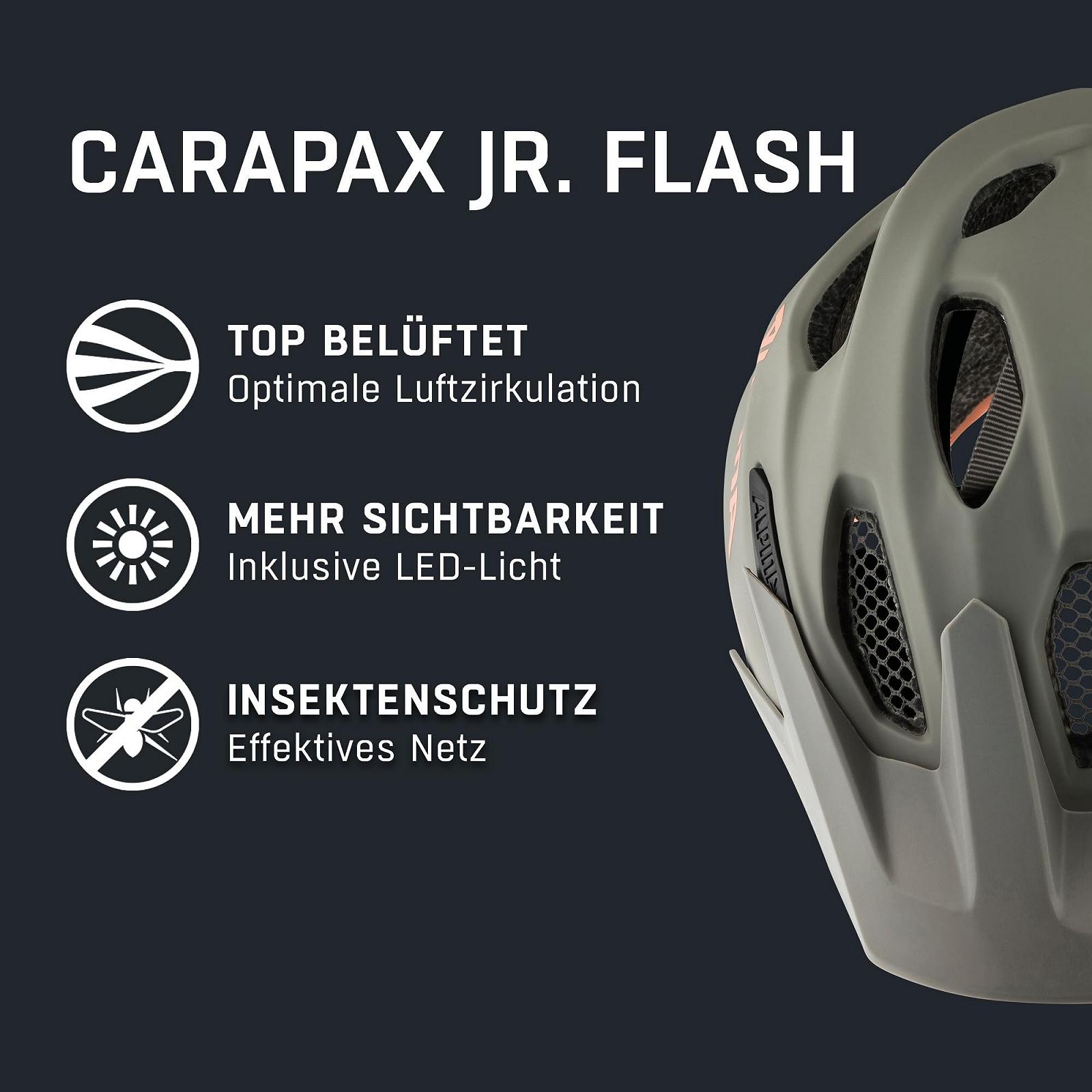 Шлем ALPINA Carapax JR. Flash Illuminated, легкий и безопасный светодиодный велосипедный шлем с сеткой от насекомых для детей, фото №2