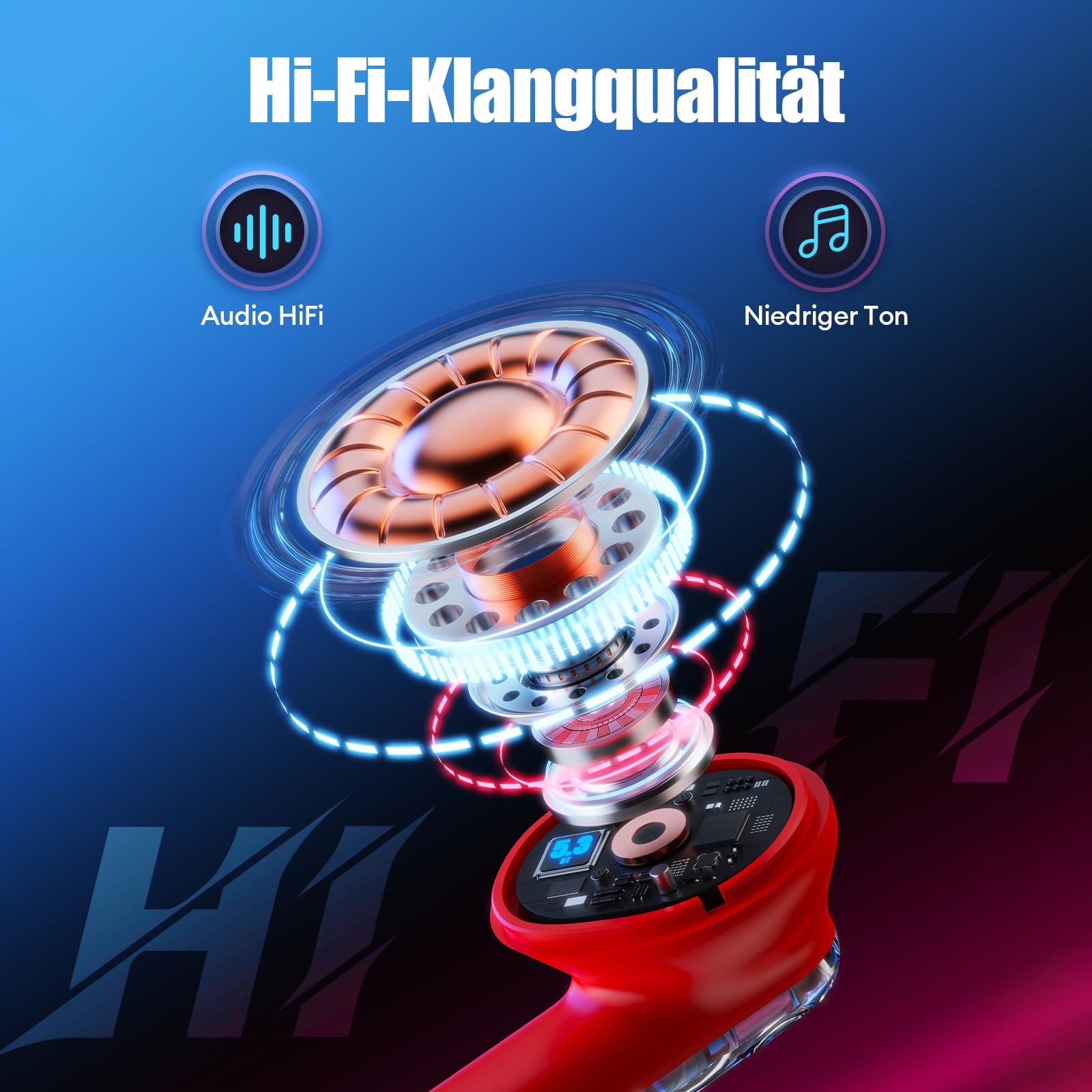 Наушники ZOMBIES CAT Wireless Bluetooth 5.3 Playtime HiFi Stereo Exclusive Light Effects Touch Control In-Ear для iOS Android B2 красный, фото №3