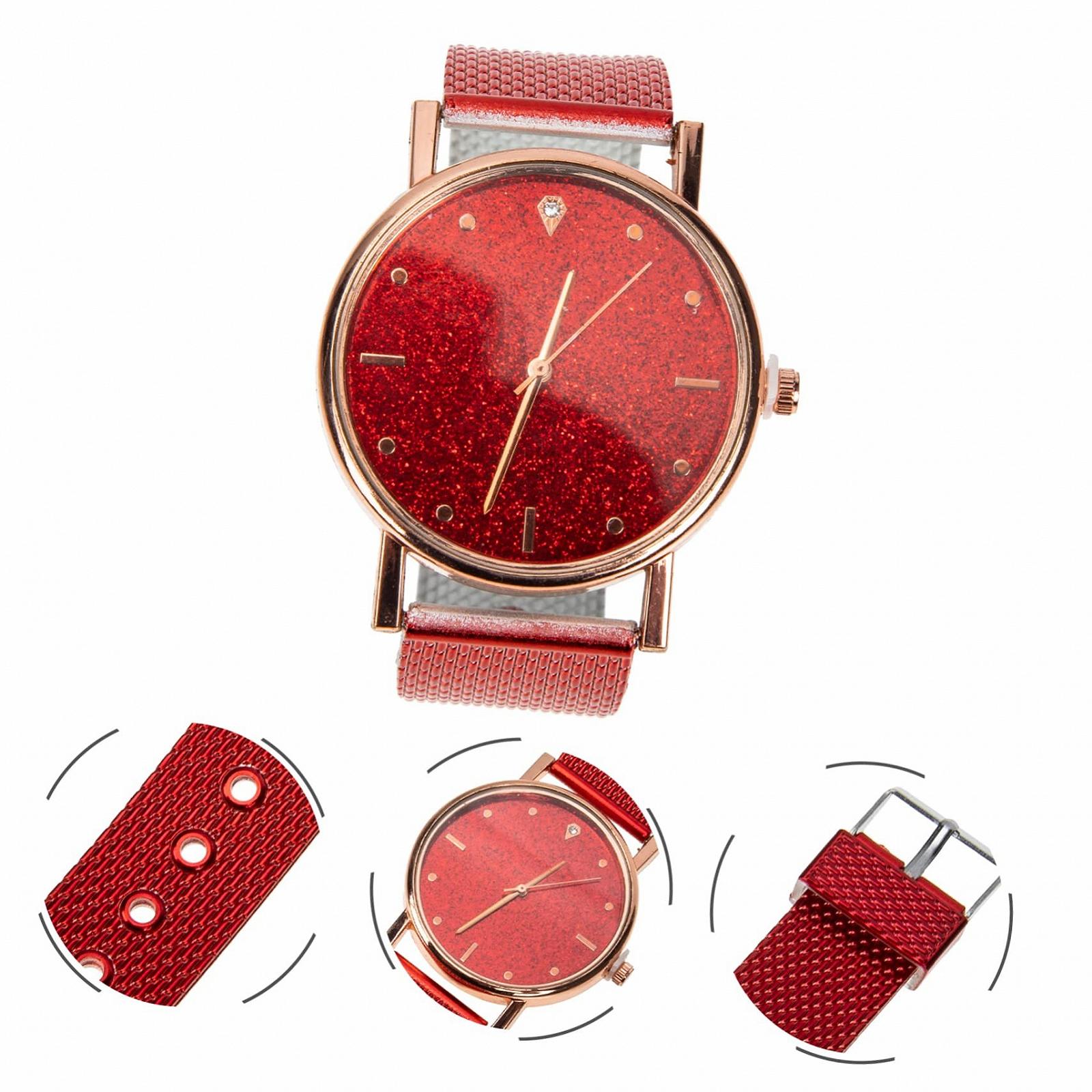 Кварцевые часы LIFKOME Детские часы для девочек Бриллиантовые часы Женские часы Ремешок для часов Наручный секундомер Часы для бизнеса Наручные часы Портативные Женские часы Нержавеющая сталь Красный, фото №6