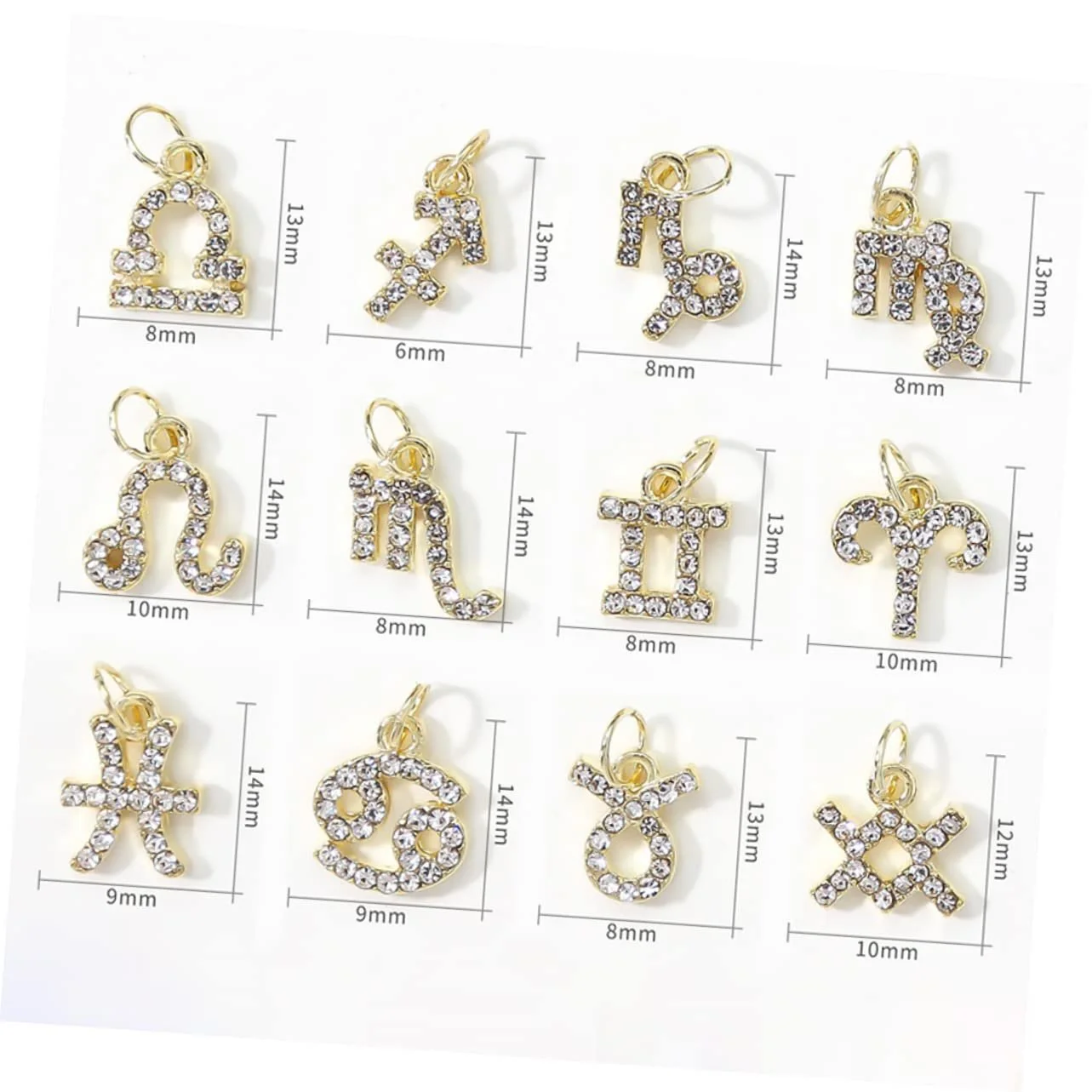 Украшения для ногтей Healvian, 12 шт, набор для маникюра, золото, двенадцать знаков зодиака, подвески, украшения для маникюра, эмблемы, стразы, шармы для маникюра, объемные аксессуары, фото №5