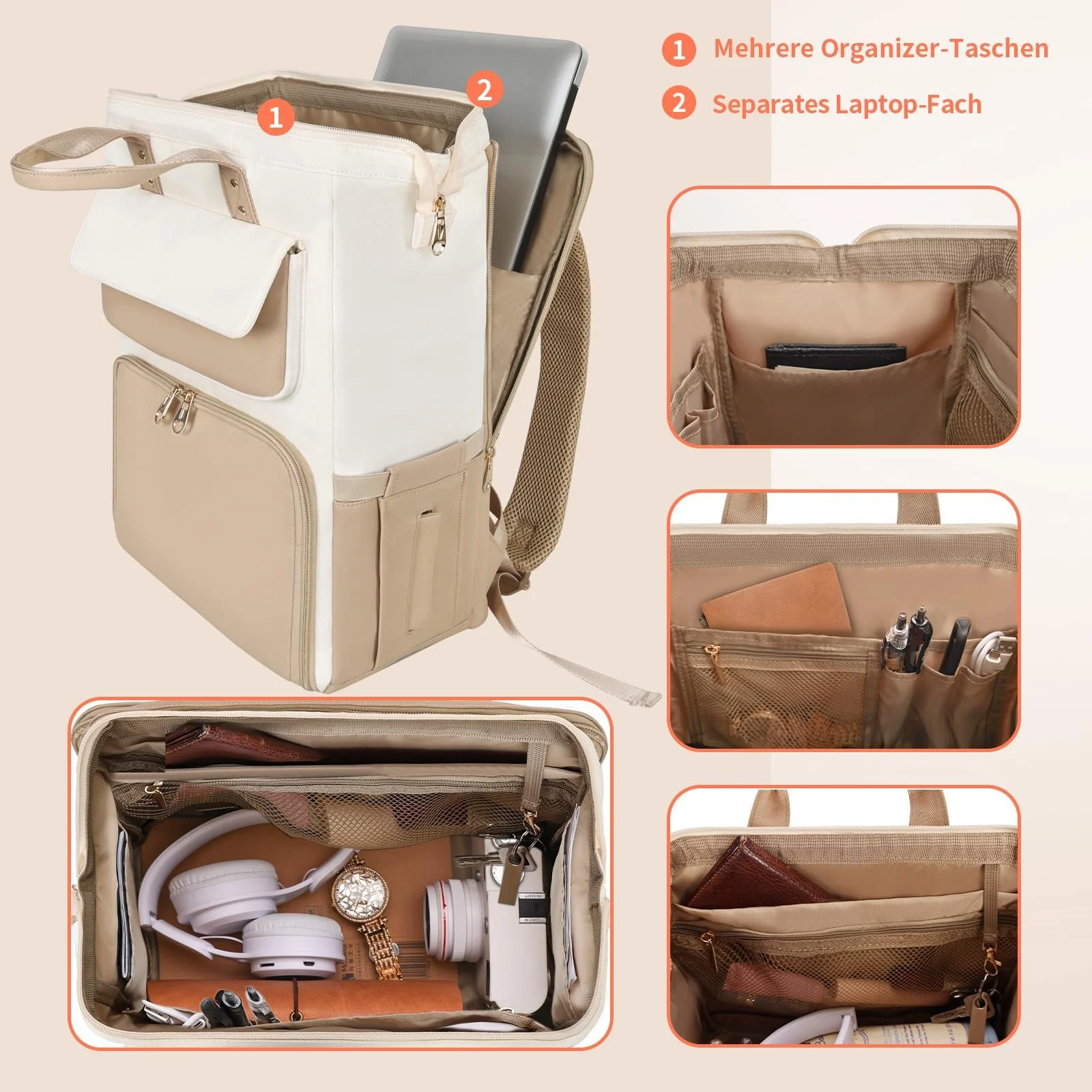 Рюкзак для ноутбука BERTASCHE Lunch 15.6" з термосумкою Хакі-бежевий, фото №4 Рюкзак для ноутбука BERTASCHE Lunch 15.6" з термосумкою Хакі-бежевий, фото №4