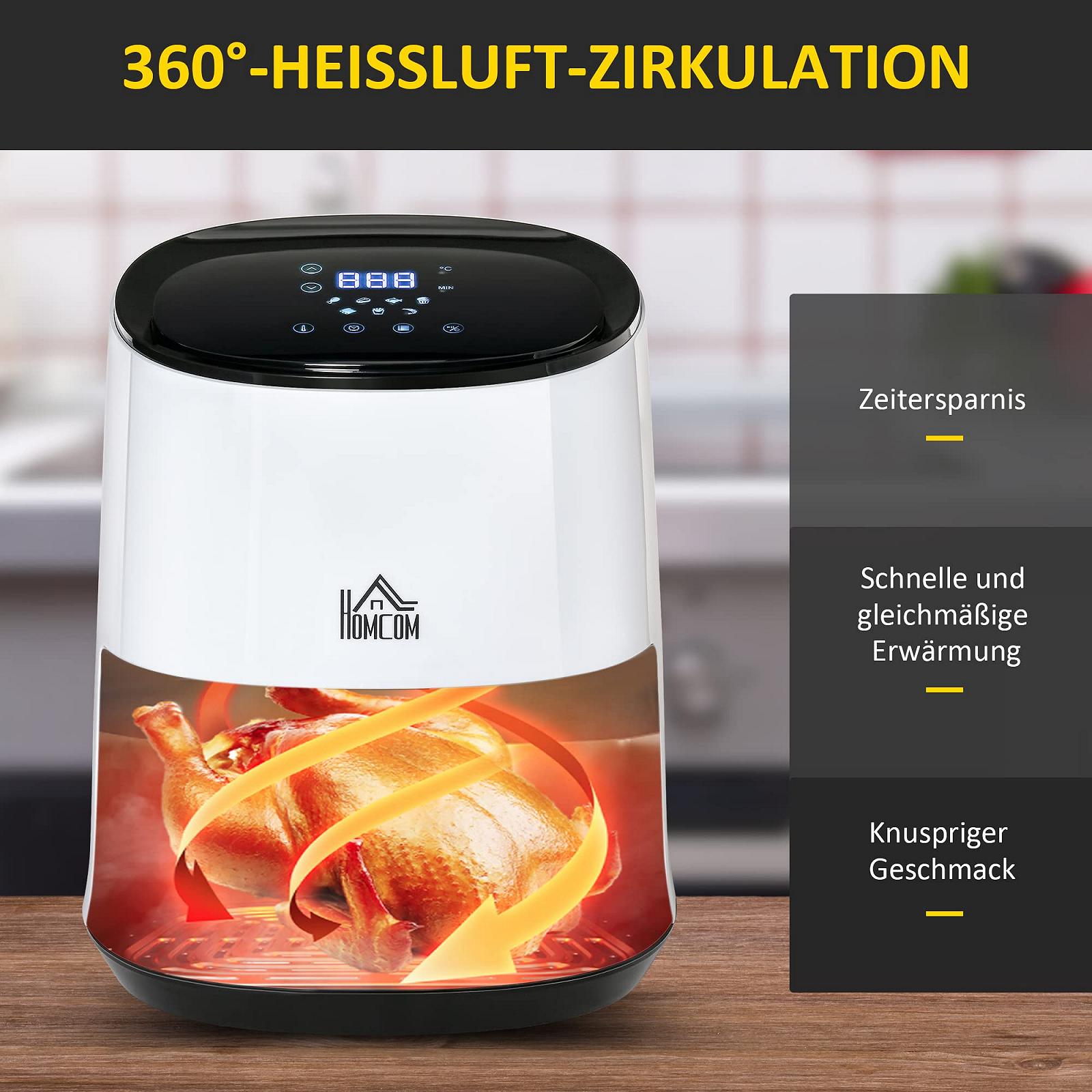 Аэрофритюрница HOMCOM 2.5 L 1300 W 7 Меню Антипригарная корзина Белый + Чёрный 33.9 x 24.9 x 29.9 см, фото №6