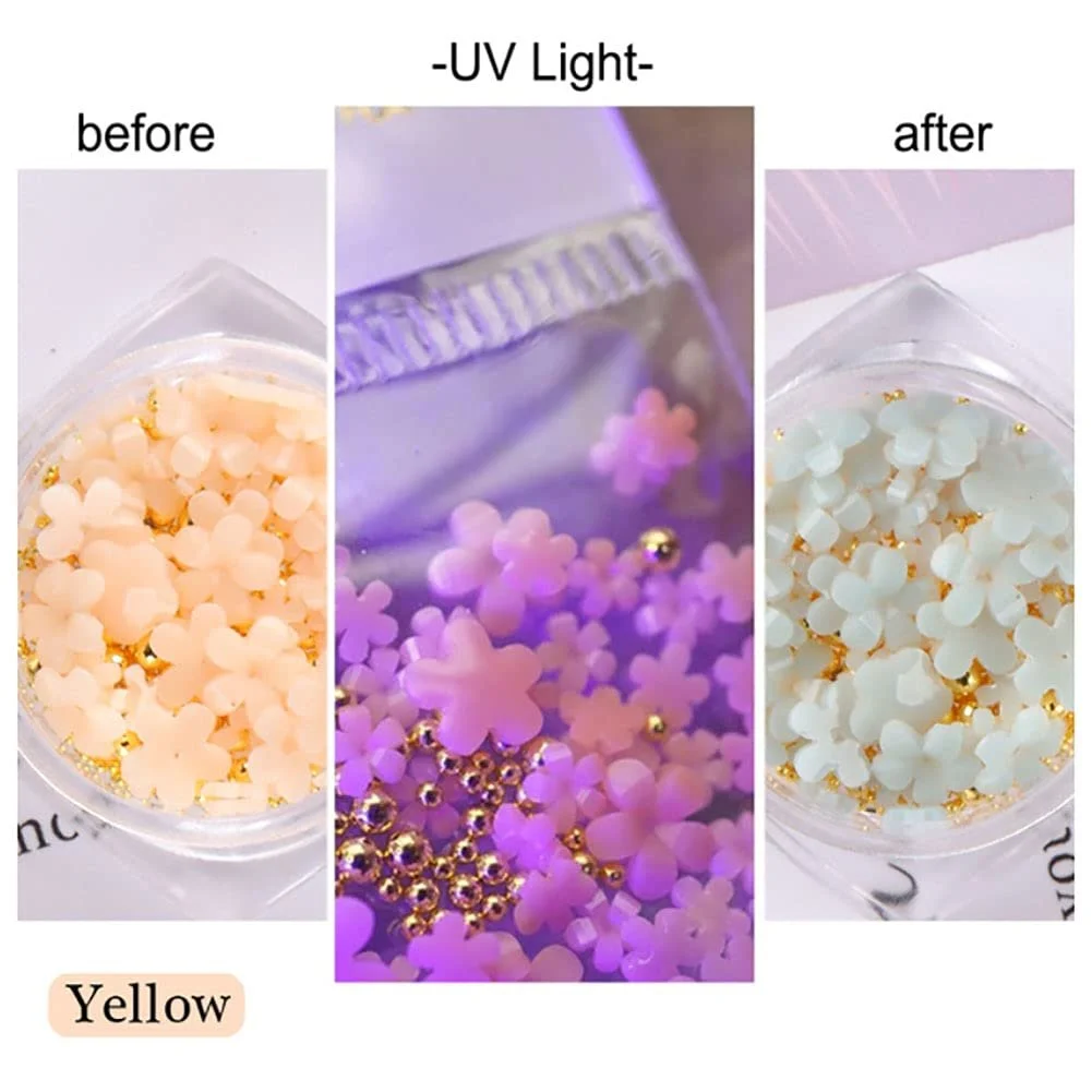 Подвески для дизайна ногтей Цветы, 40 шт, цветы, шарики стальные, набор для ногтей, акриловые заклепки для ногтей, маникюрные аксессуары для женщин и девушек, желтый, фото №4