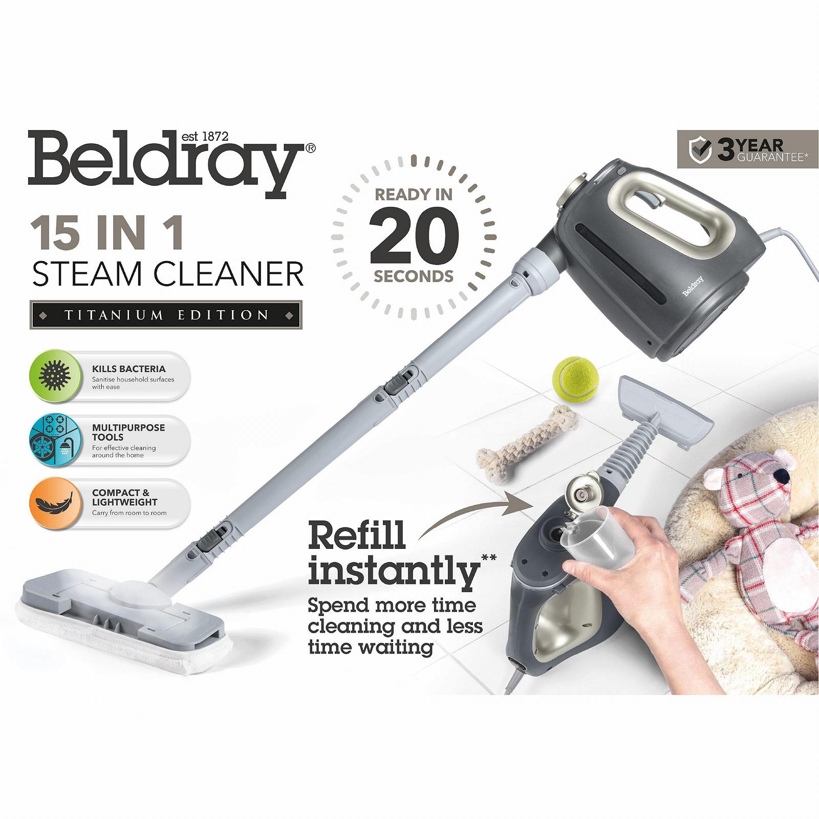 Пароочиститель Beldray 15-в-1 безхимическая очистка, готов к использованию через 20 секунд, резервуар для воды 550 мл, 1350 Вт, фото №3