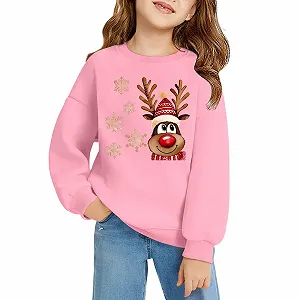 Рождественский свитер для девочки - Свитшот с круглым вырезом и карманом для девочки, с длинными рукавами, уютный зимний пуловер, мягкий флисовый повседневный верх для праздничного сезона synthetic.ua - Фото 1