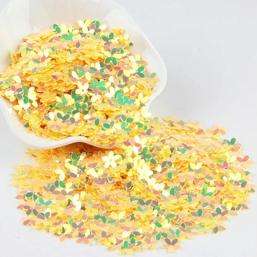 Блестки Пятипалый цветок 10 мм Матовый белый 10 г/лот Желтое золото 10 г, фото №1