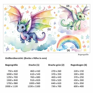 Наклейки на стіну 255 шт. Кольорові дракони з веселкою та зірками 750 x 420 мм synthetic.ua - Фото 1
