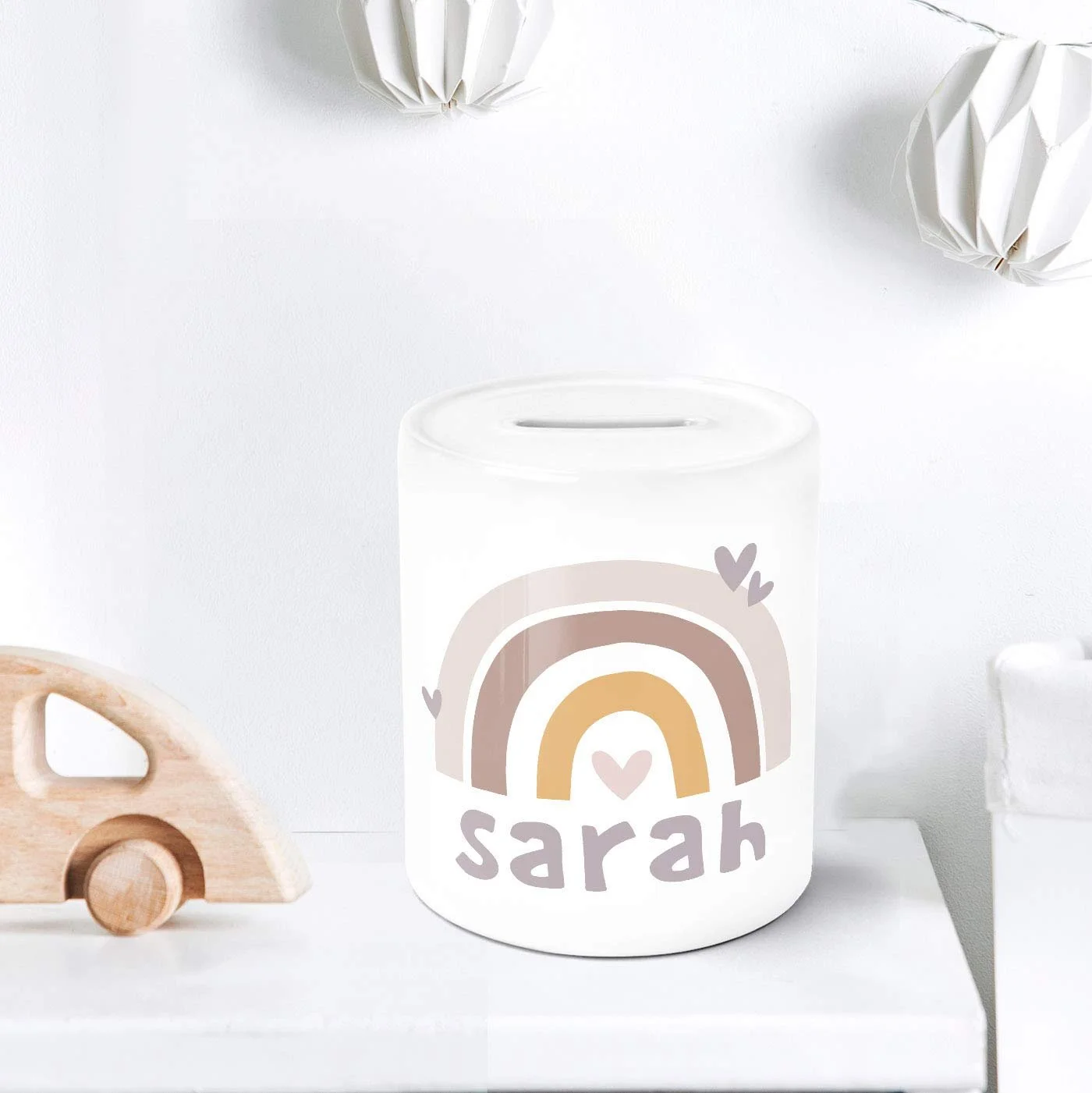 Скарбничка дитяча керамічна з ім'ям Райдужні серця, фото №4