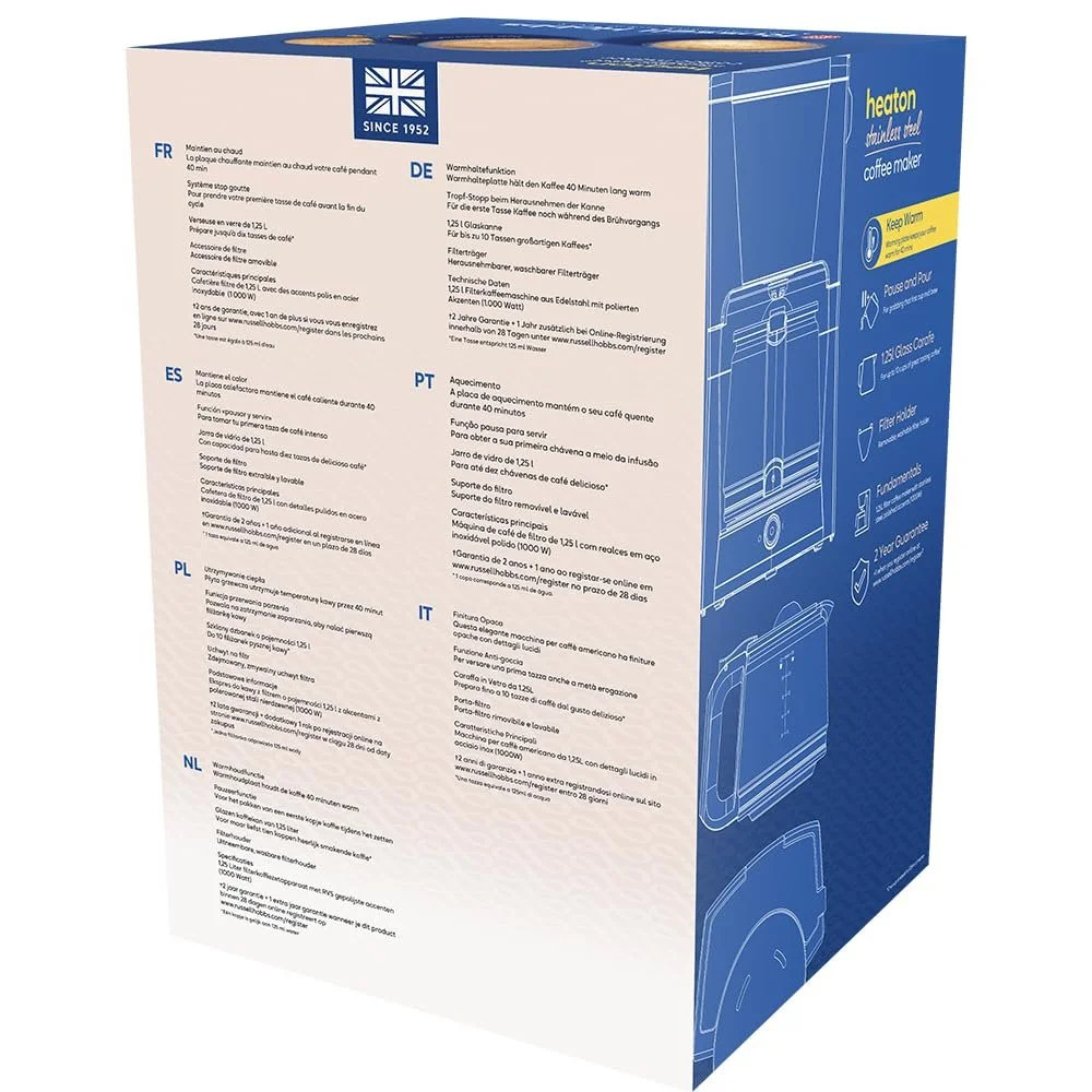 Кофеварка Russell Hobbs Heaton 27400-56 1.25 л 1000 Вт нержавеющая сталь, фото №11