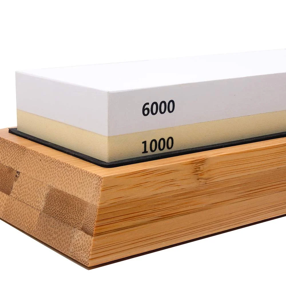 Точильний камінь для ножів KLAMER 1000/6000 грит двосторонній з нековзною бамбуковою основою, фото №3