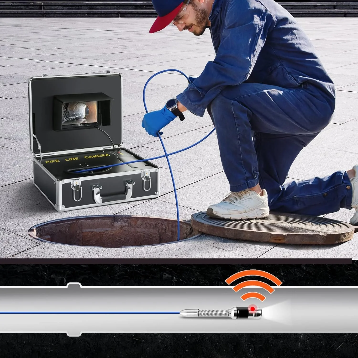 Промисловий ендоскоп для труб та каналізації VEVOR H6FTR-30R / 7" LCD / Кабель 30м / Камера 25мм IP68 / 4500 мАг / Запис DVR, фото №2