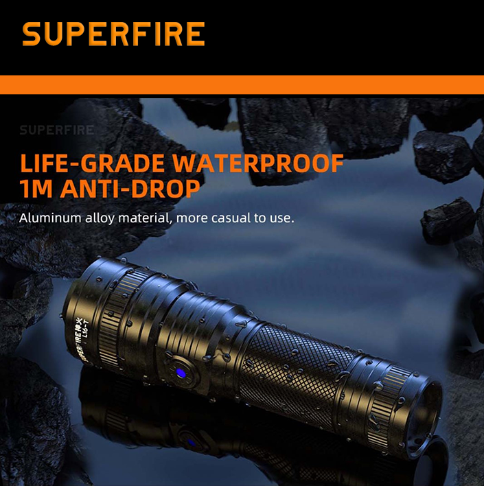Фонарик ручної акумуляторної батареї L16-T SuperFire 900 Lumen IP43, фото №2