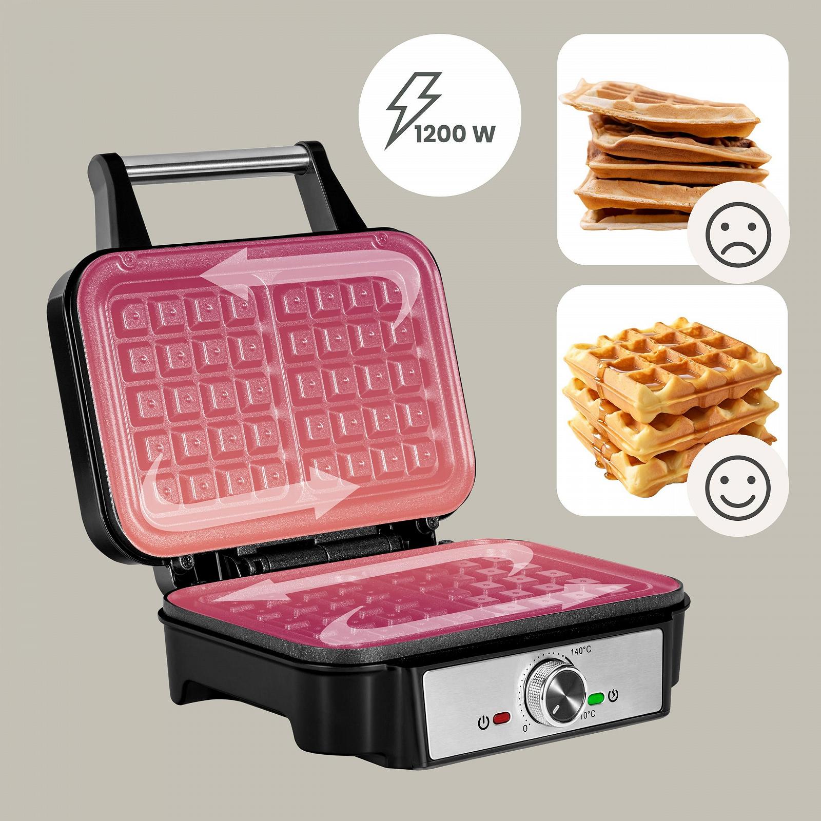 Вафельница ZEEGMA GOFREE CHEF, 1200 Вт, для бельгийских вафель, двойное антипригарное покрытие, регулятор температуры, индикатор готовности, толстые вафли, глубокие пластины, фото №3