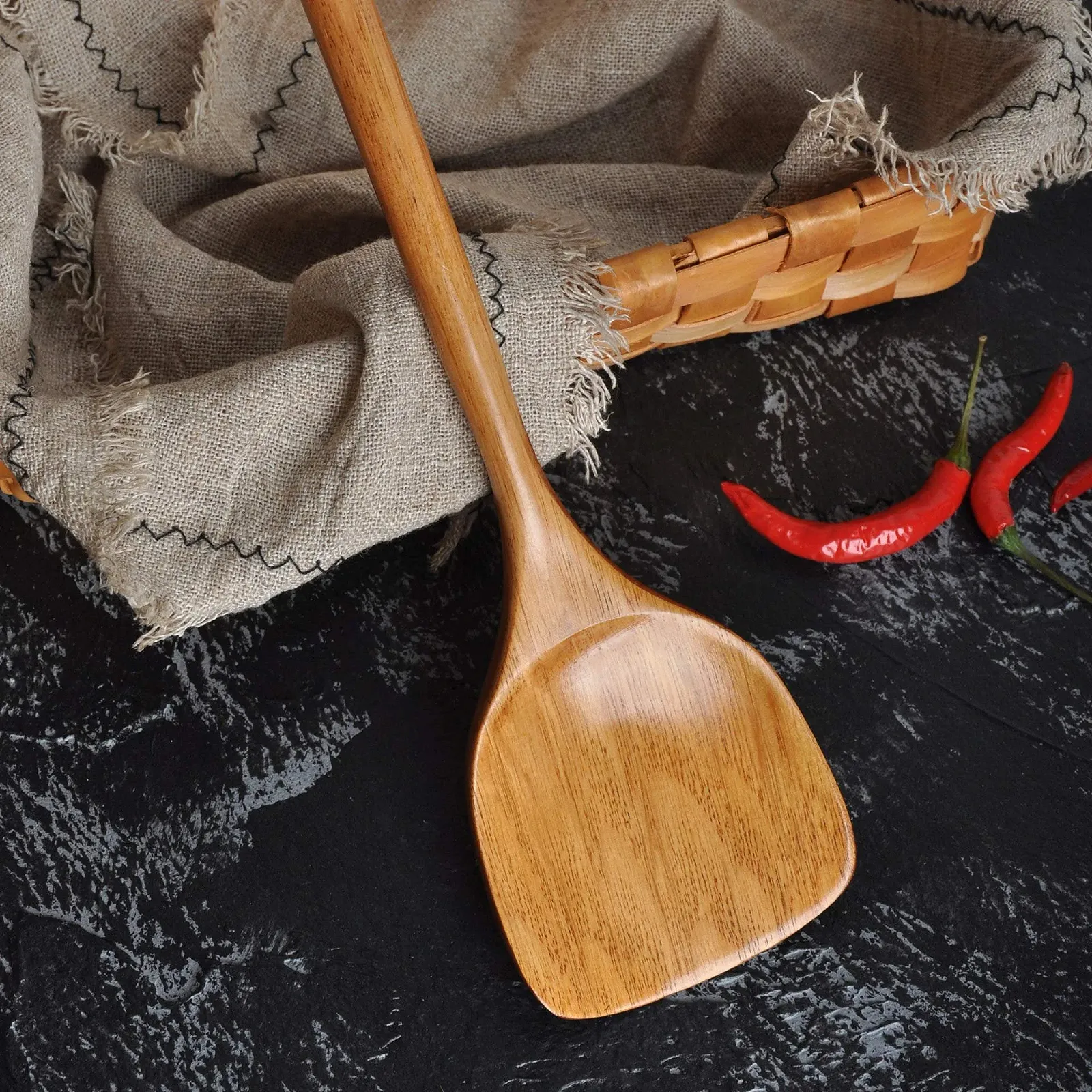 Лопатка деревянная FJNATINH с длинной ручкой ручной работы, фото №3
