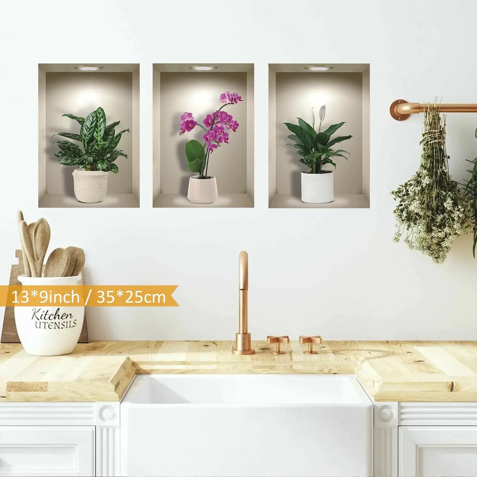 Наклейки на стіну TOARTI 3D Ваза Рослини та квіти Вінілові 6 шт. Декор для вітальні та спальні, фото №4