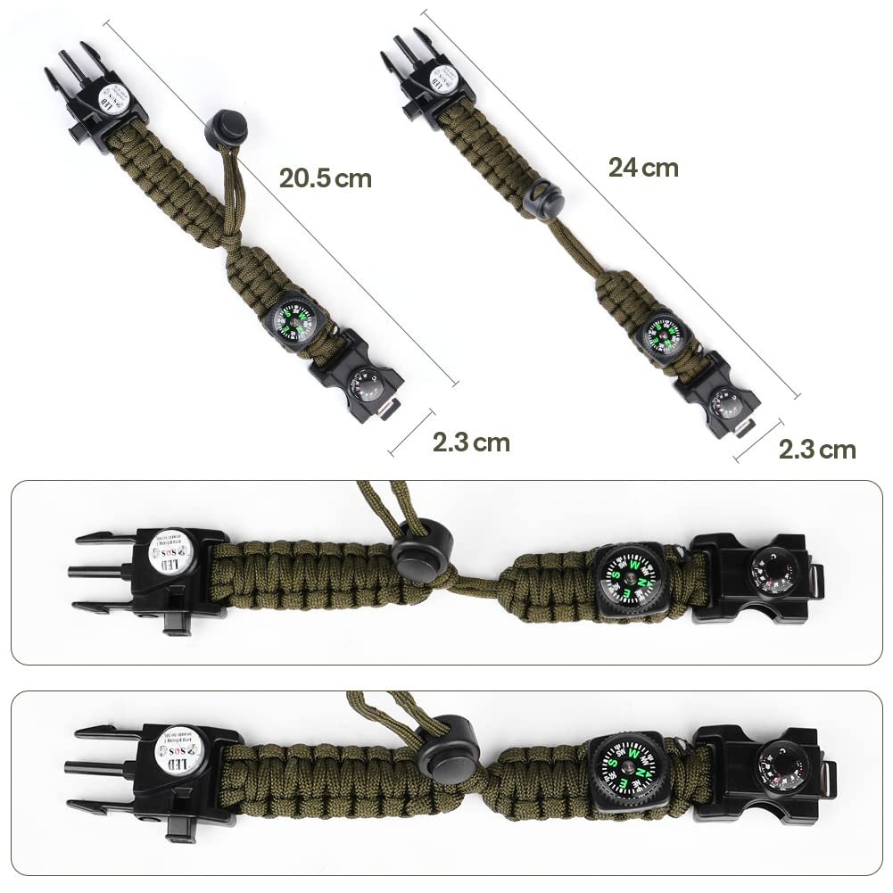 Браслет для виживання Flintronic Paracord, набір 8-в-1, запальничка, свисток 100 дБ, компас, термометр, мультитул, світлодіодний ліхтарик, водонепроникний військовий паракорд, фото №7