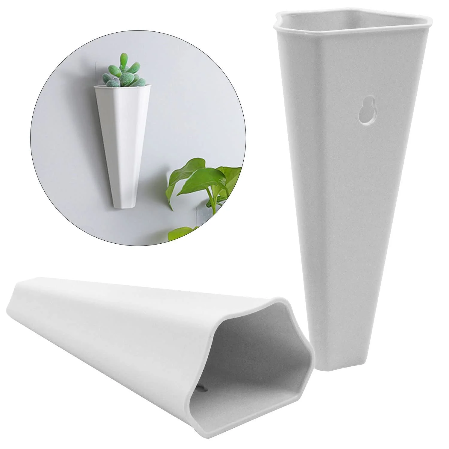 Настінні кашпо-вази Набір 10 шт. пластикові без отворів Білі, фото №5