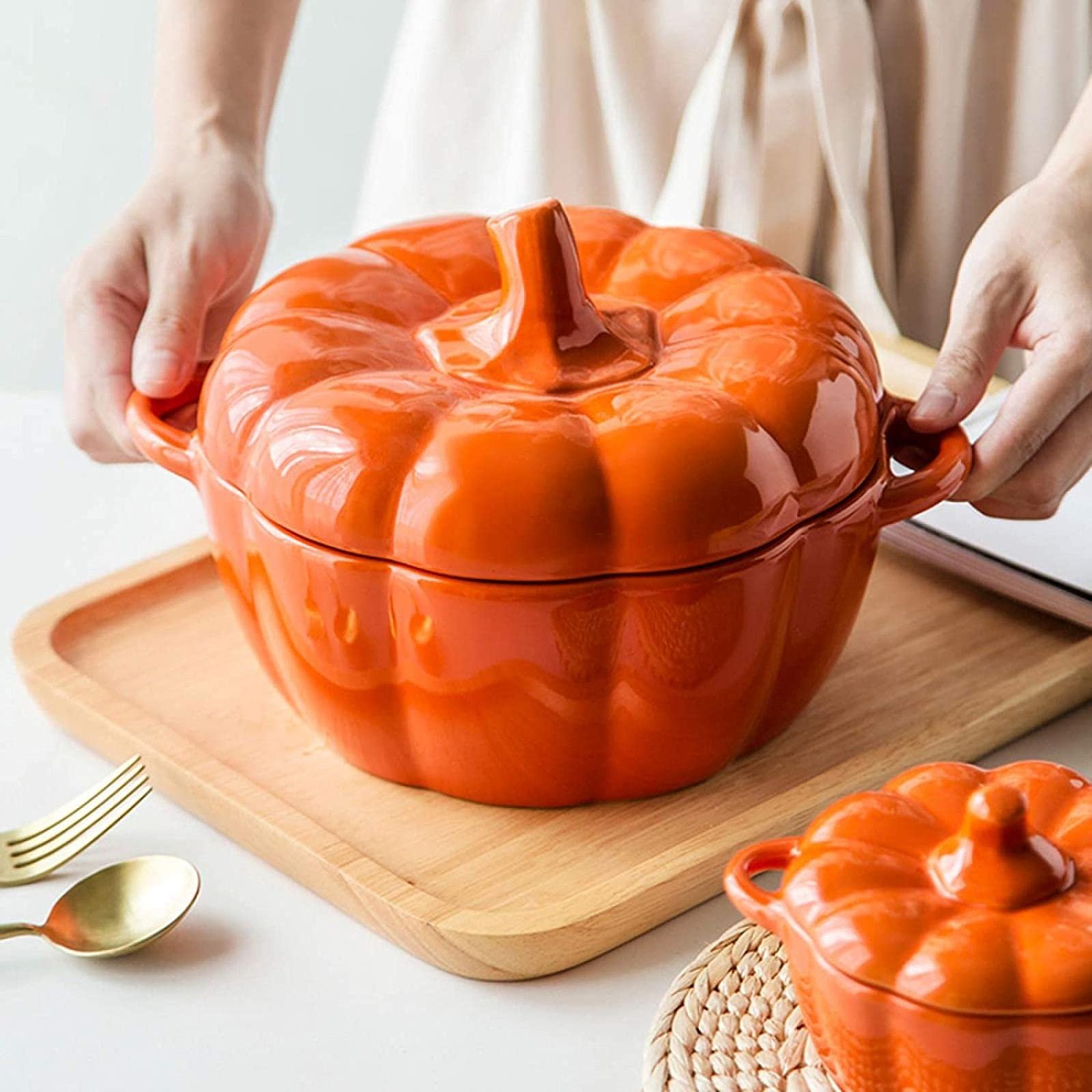 Гусятниця для запікання Pumpkin Casserole Dish Керамічна у формі гарбуза з кришкою, фото №3