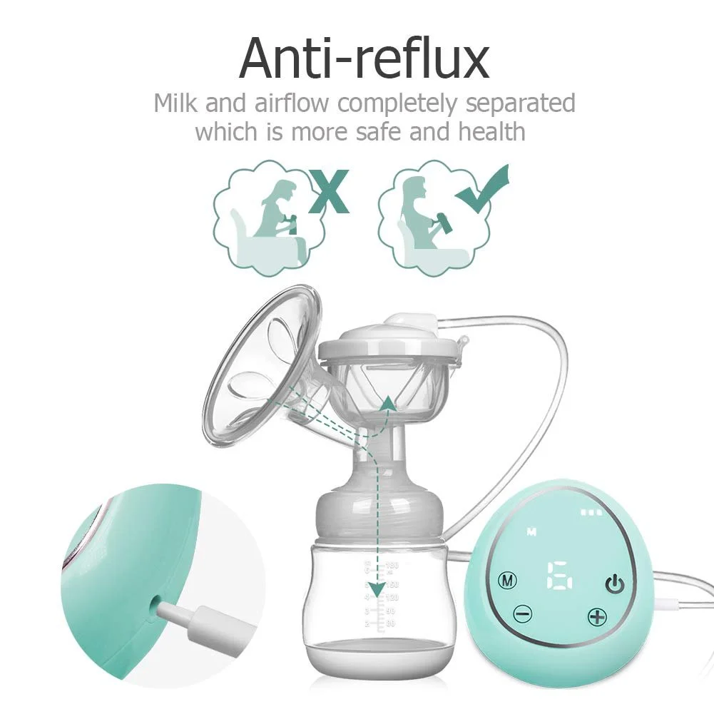 Молокоотсос электрический одинарный, включает силиконовую пустышку с массажем и всасыванием, зеленый, фото №6
