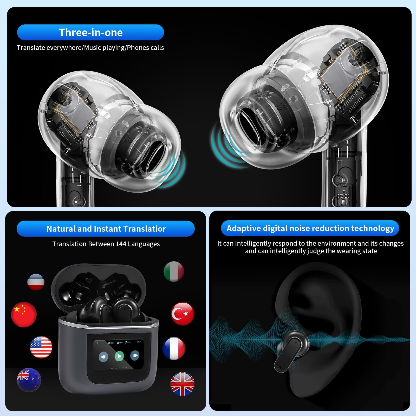 Наушники-переводчики AI Voice, профессиональные беспроводные Bluetooth, фото №3