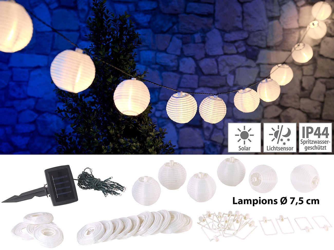 Гірлянда Lunartec Сонячна LED, теплий білий, 20 ліхтарів, 3.8 м, IP44 (міні-ліхтарі)., фото №3
