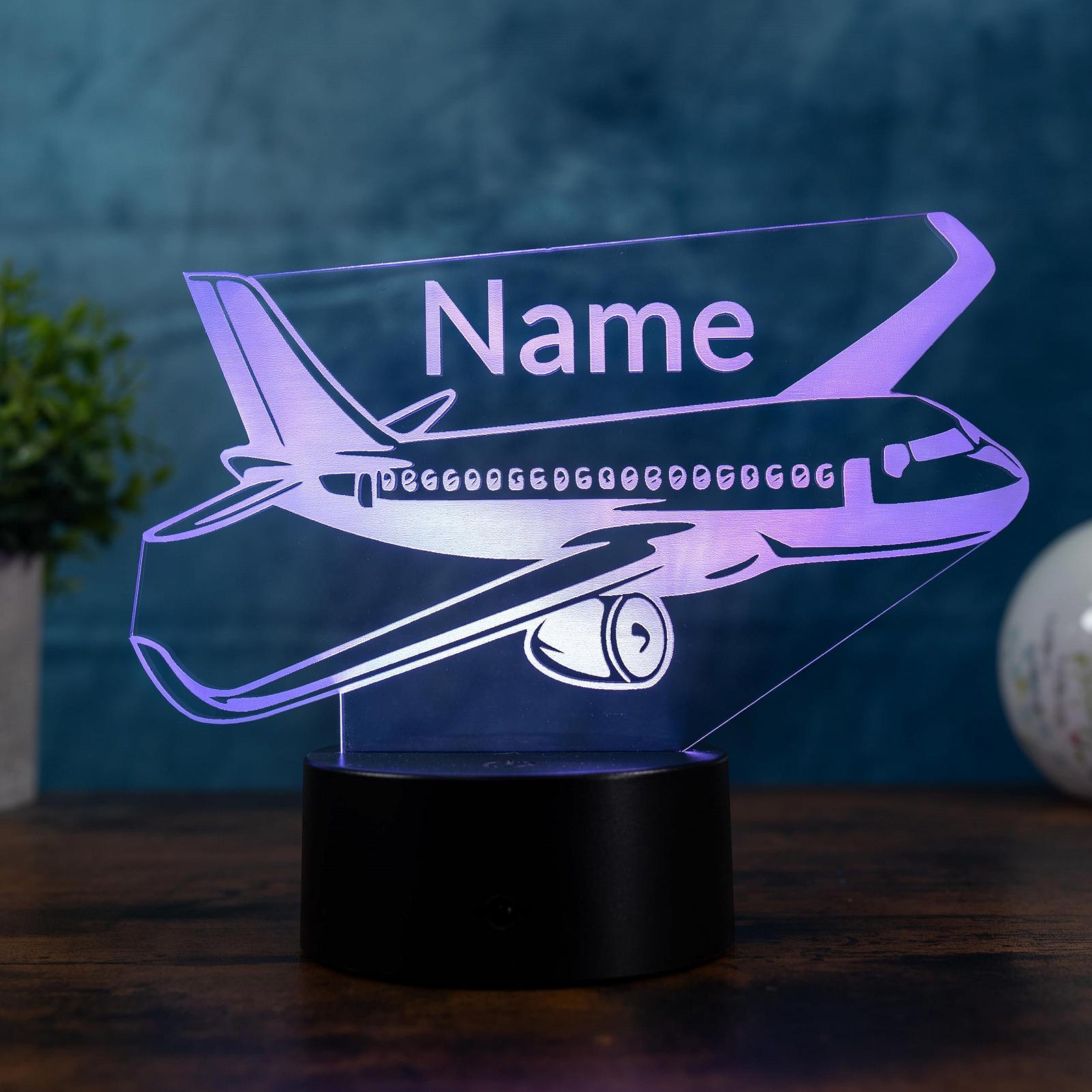 Ночник 3D Personalised Airplane Самолет LED с именем и изменением цвета, фото №6