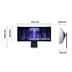 Монітор Samsung Odyssey OLED G8 S34BG850SU 34 дюйми AI Upscaling OLED Панель UWQHD Роздільна здатність FreeSync Premium 0.03 мс Час відгуку Частота оновлення 175 Гц Срібний synthetic.ua - Фото 1