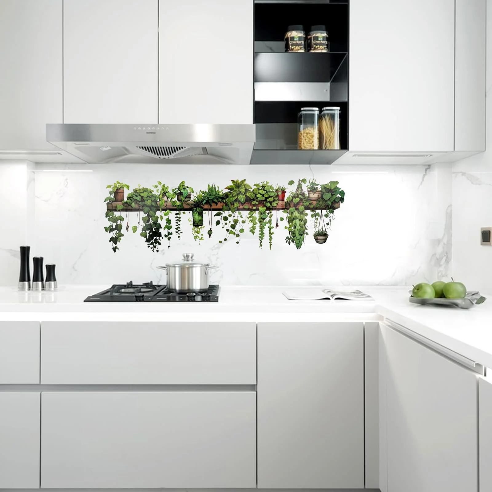 Наклейка на стіну Рослини Зелене листя Підвісна ліана Квітковий горщик, фото №7